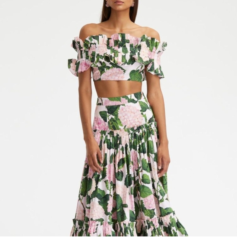 NEW Ruffle Bandeau BIKINI FLORAL 3 PIECE Swimsuit Set & COVER UP Maxi SKIRT $80